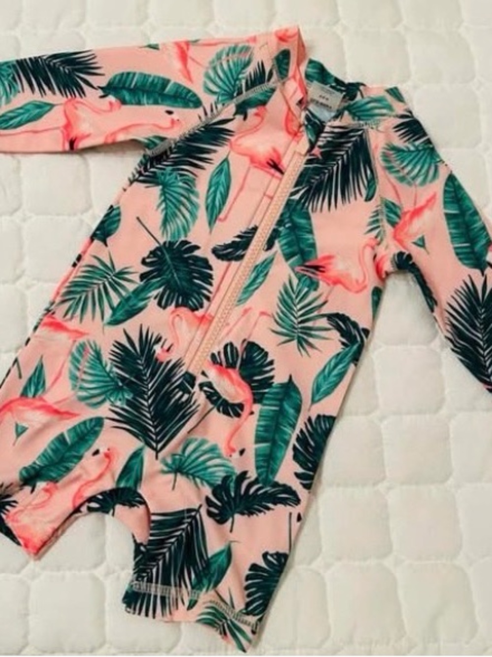 Old Navy NWOT 3-6m Tropical Flamingo One-Piece Zippered Swimsuit